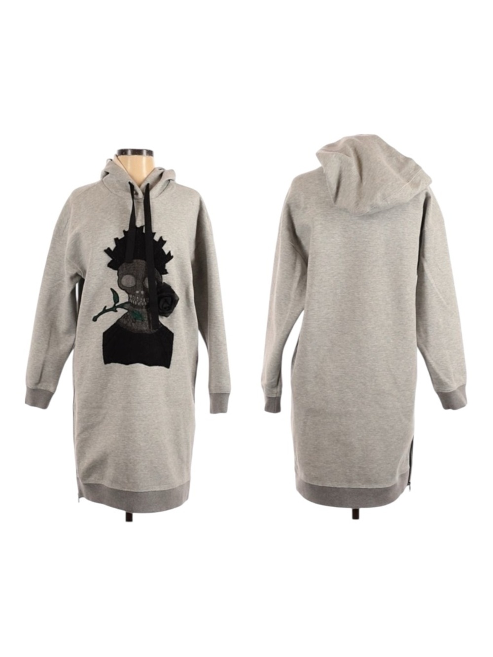 DONORATICO Queen Corpse Bride Black Rose Hooded Sweatshirt Dress M